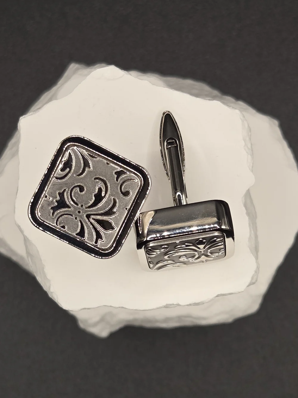 Silver Fleur-de-Lis Stainless Steel Cufflinks for Men